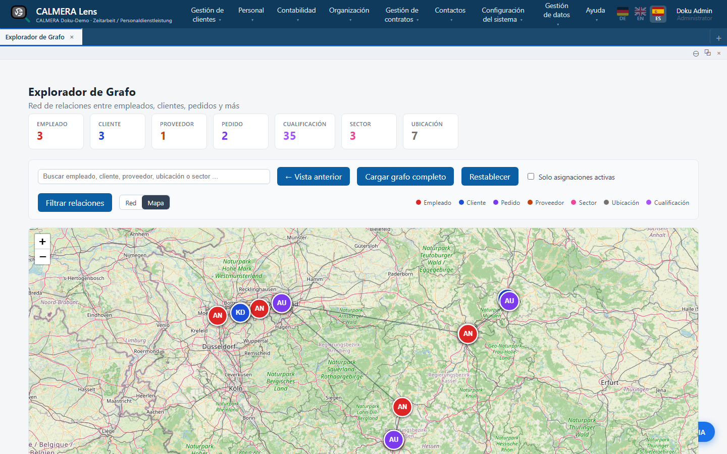 CALMERA Lens, Graph-Explorer: dieselben Beziehungen auf der Landkarte